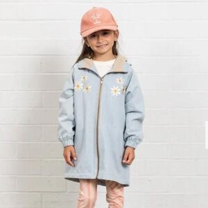 Kids Blue floral denim trench jacket with Sherpa lining